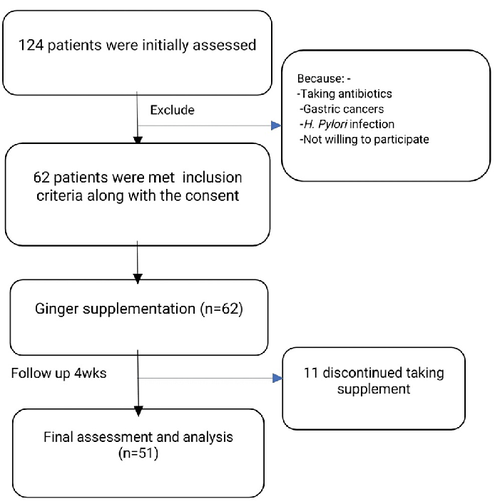 supplementation (Figure 1). The majority of the study participants were females (40/51) which represented 78.4% of the study sample.