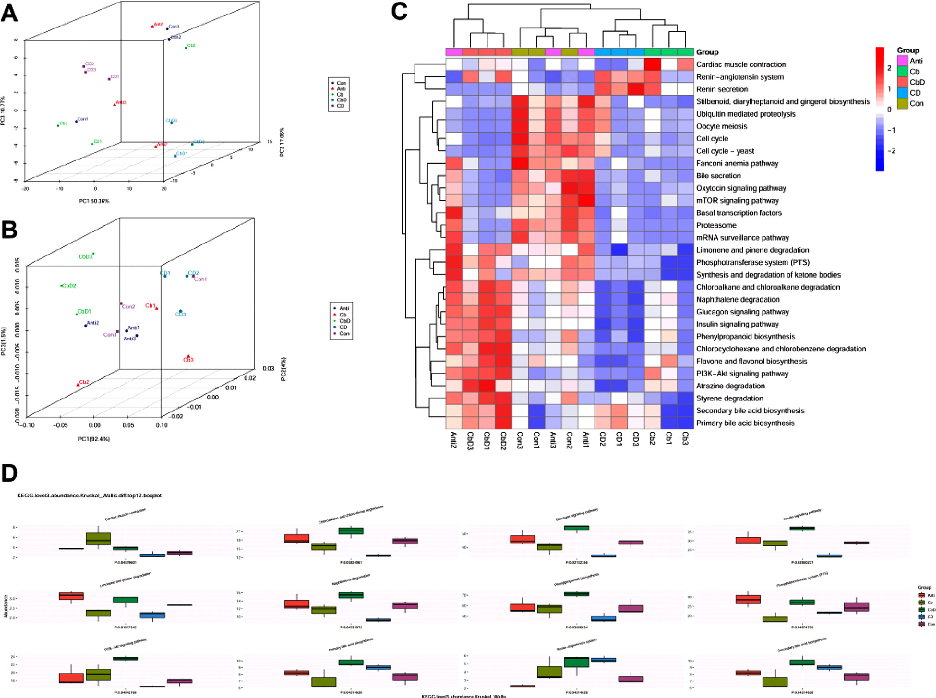 Metagenomic analysis of caecal microbiota in poultry receiving Clostridium butyricum and 25-hydroxyvitamin D3 supplementation, revealing shifts in microbial community structure.